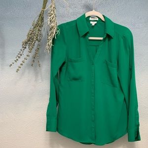Express long sleeved button up shirt bright green